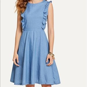 NWOT Ruffle Front Sleeveless Denim Dress